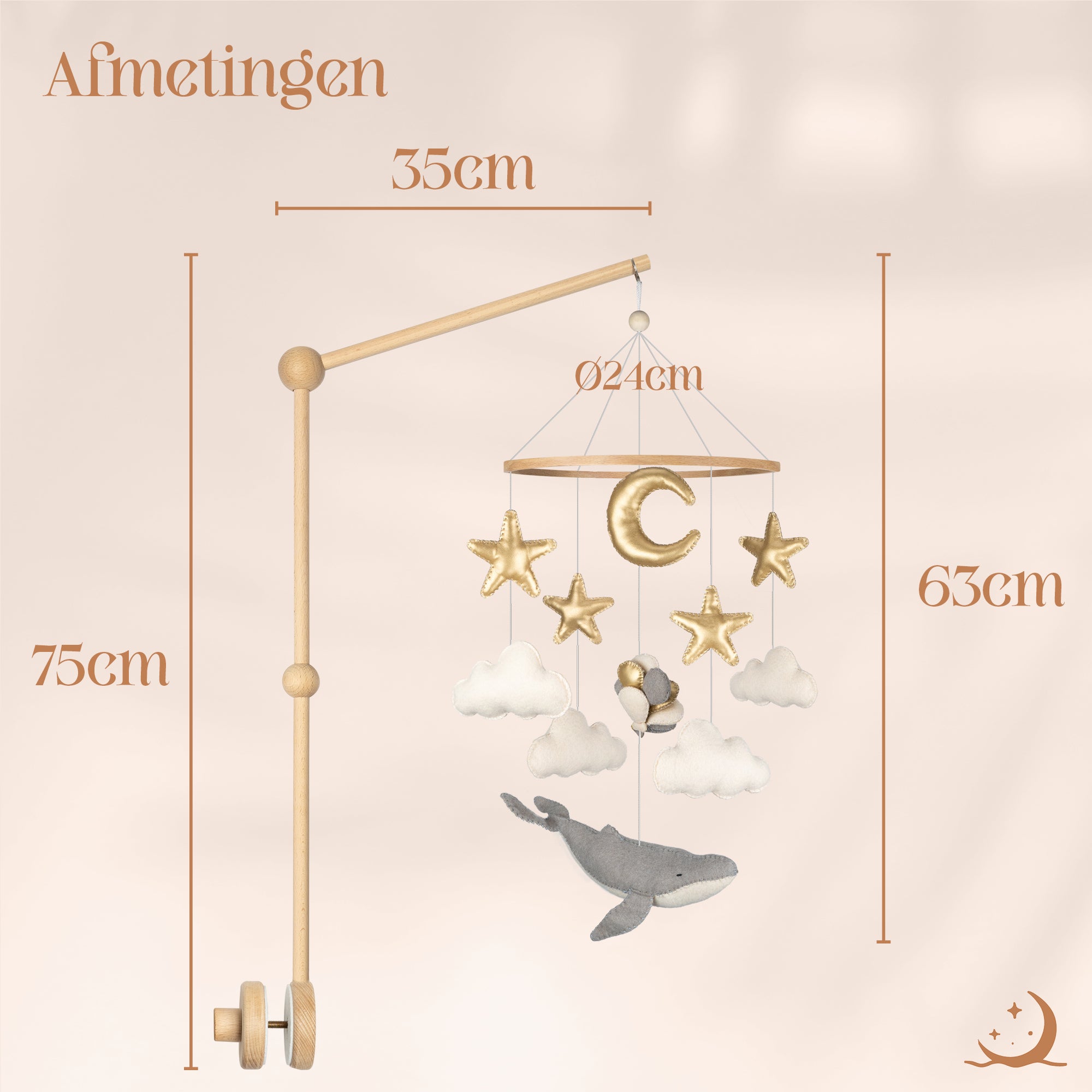 Grey Whale Crib Mobile with Holder